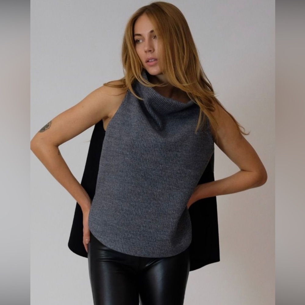 Gray Sleeveless Turtleneck Sweater best top sell!!